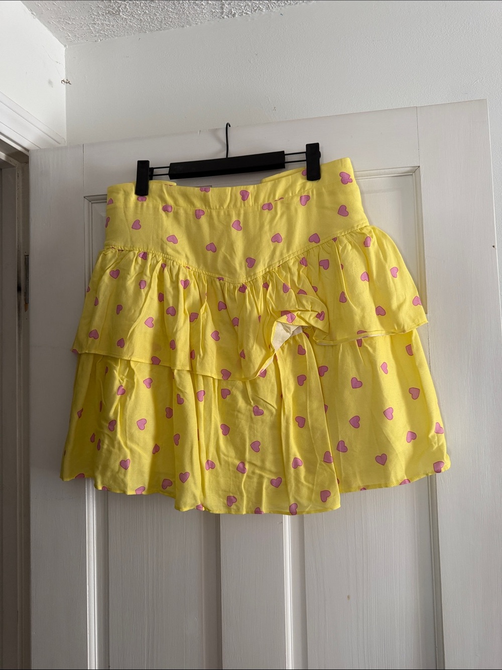 Yellow Heart-Print Tiered Mini Skirt by